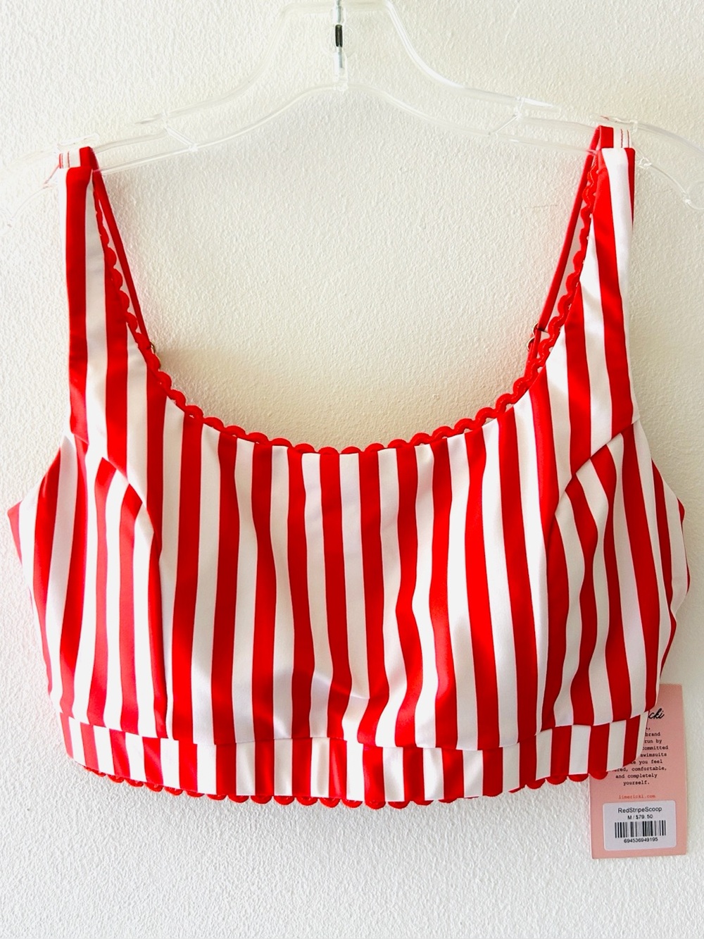 Red & White Striped Scoop Bikini Top